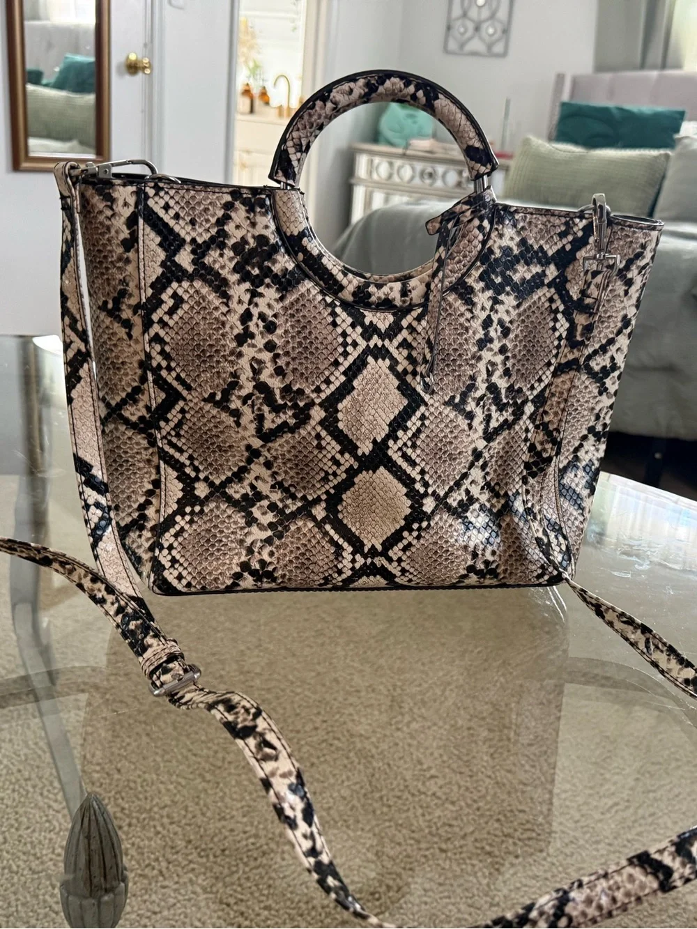 Enzo Angiolini Snake Skin Inspired Bucket Shoulder Bag